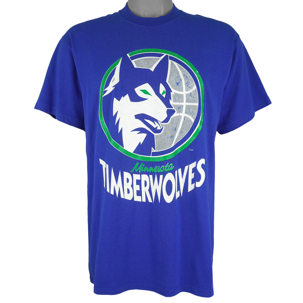 NBA (Logo 7) - Minnesota Timberwolves Big Logo T-Shirt 1990s X-Large Vintage Retro Basketball