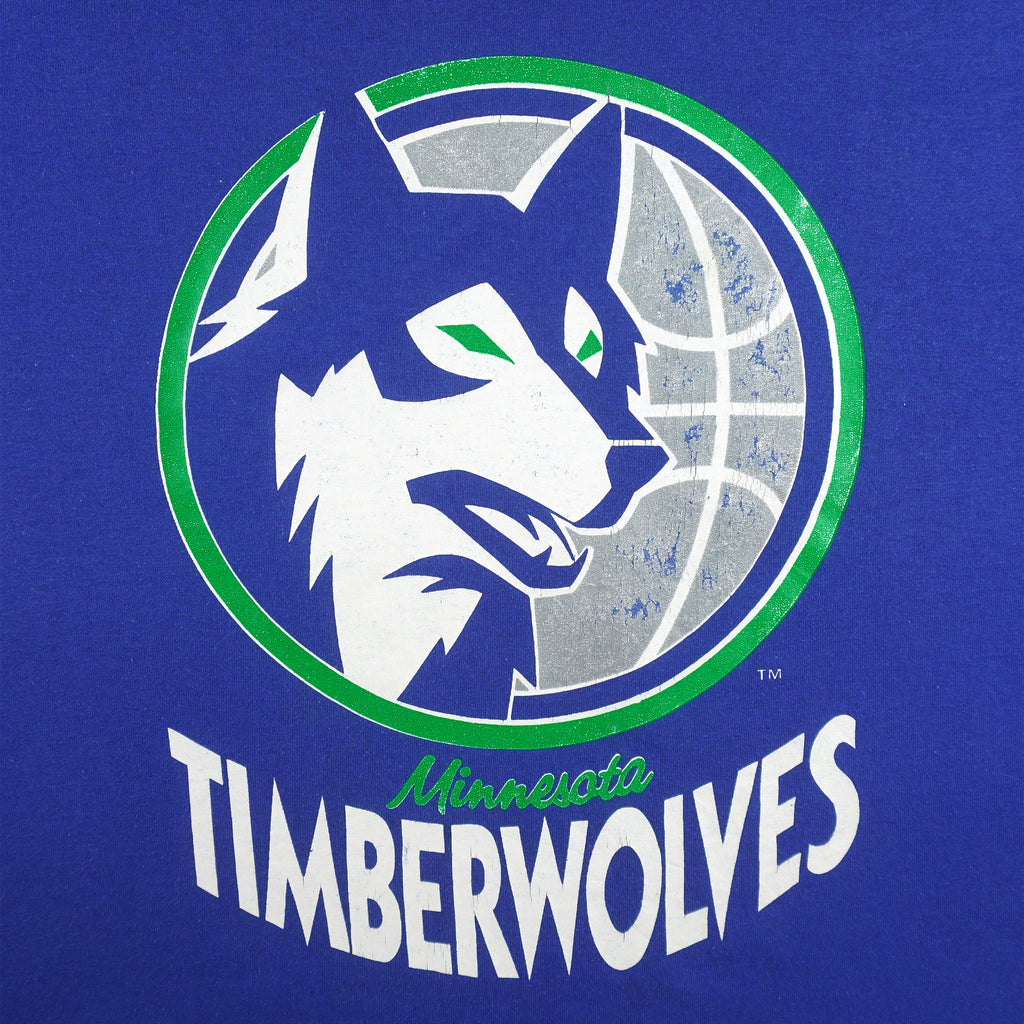NBA (Logo 7) - Minnesota Timberwolves Big Logo T-Shirt 1990s X-Large Vintage Retro Basketball