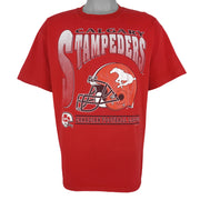 CFL (Waves) - Red Calgary Stampeders Helmet T-Shirt 1990s X-Large Vintage Retro Football