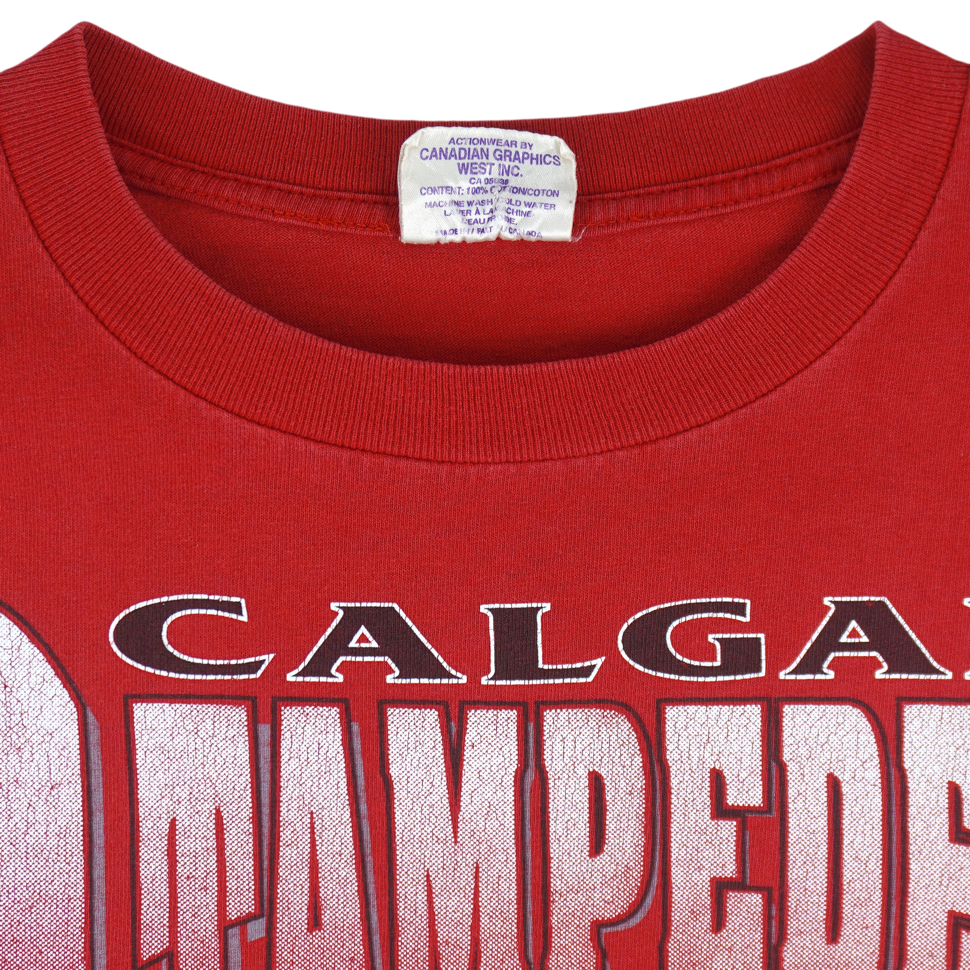 CFL (Waves) - Red Calgary Stampeders Helmet T-Shirt 1990s X-Large Vintage Retro Football