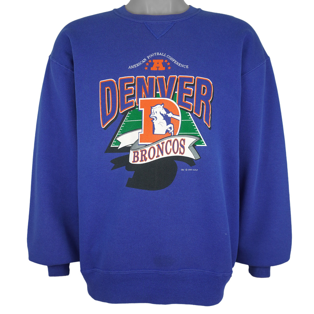 NFL (Russell Athletic) - Denver Broncos Crew Neck Sweatshirt 1993 Large Vintage Retro Football