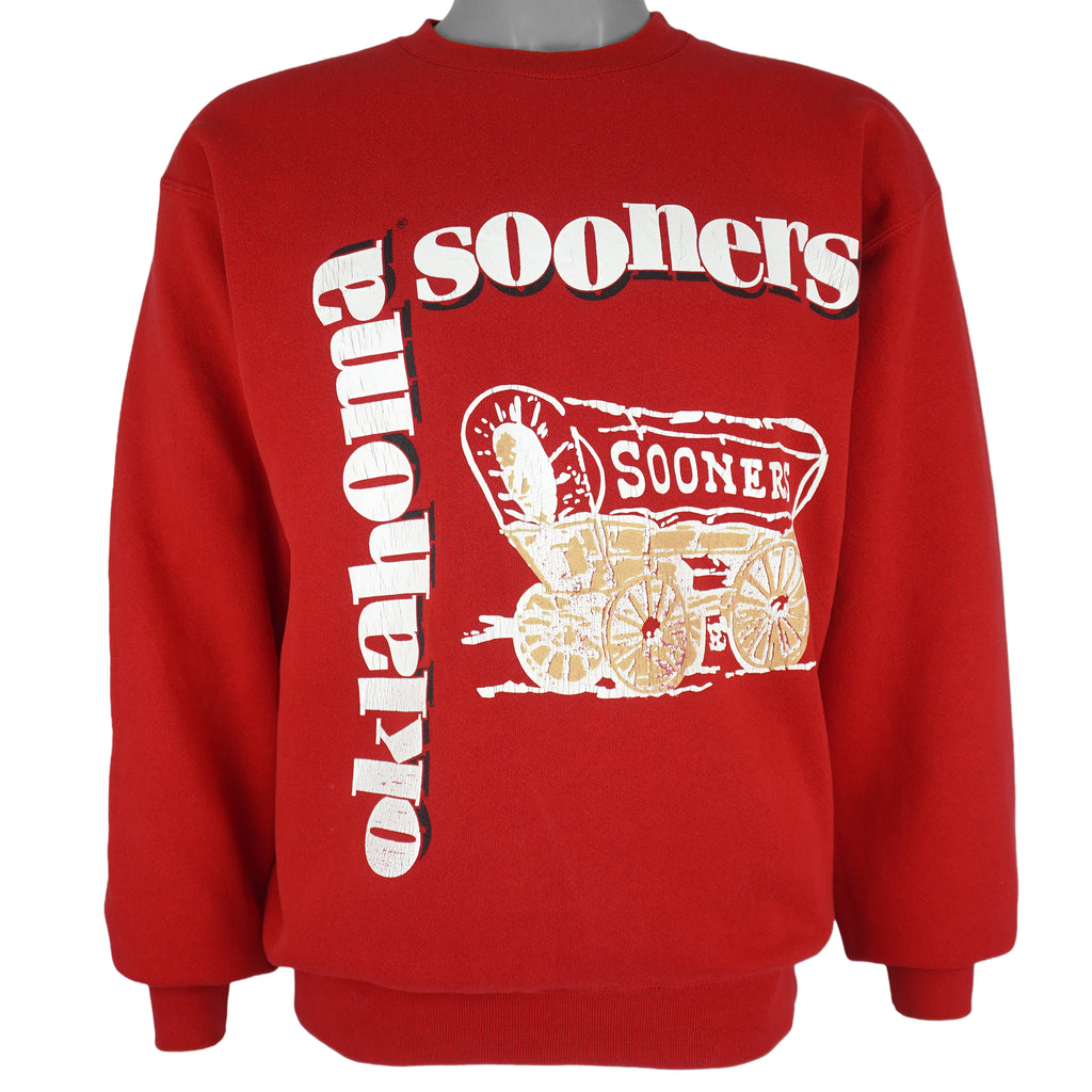 NCAA (PM Sports) - Oklahoma Sooners Big Logo Crew Neck Sweatshirt 1990s Medium Vintage Retro