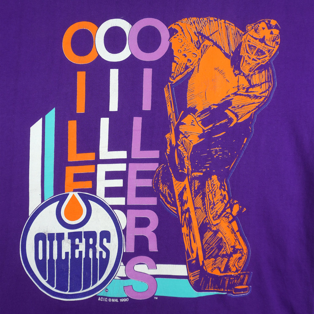 NHL (Softwear) - Edmonton Oilers Big Logo T-Shirt 1990 Small Vintage Retro Hockey