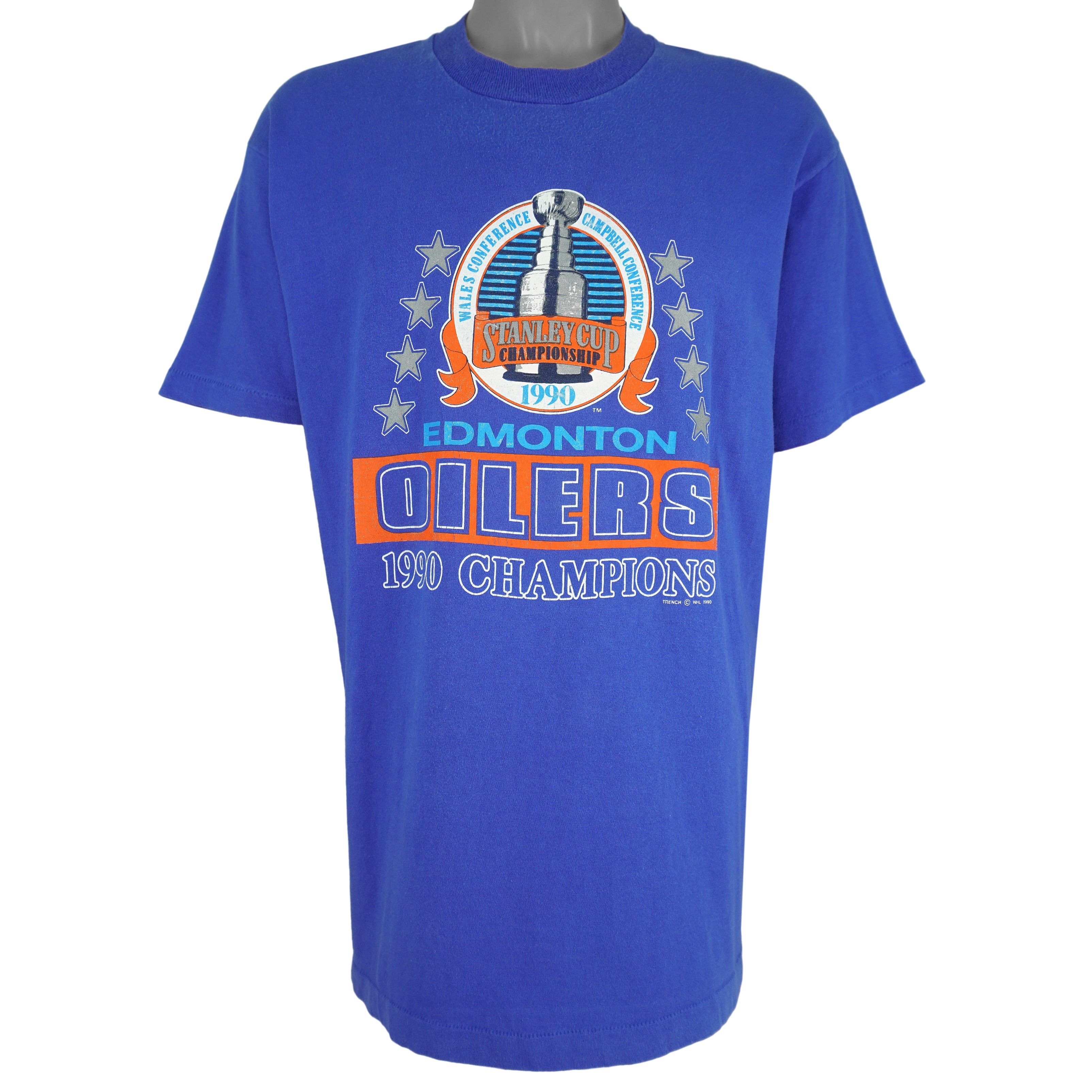 NHL - Edmonton Oilers Stanley Cup Champions single Stitch T-Shirt 1990 X-Large Vintage Retro Hockey 