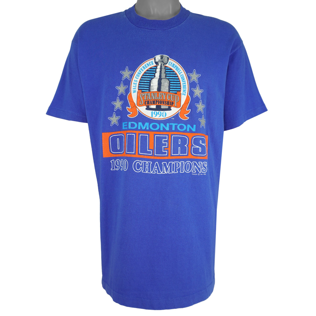 NHL - Edmonton Oilers Stanley Cup Champions single Stitch T-Shirt 1990 X-Large Vintage Retro Hockey 