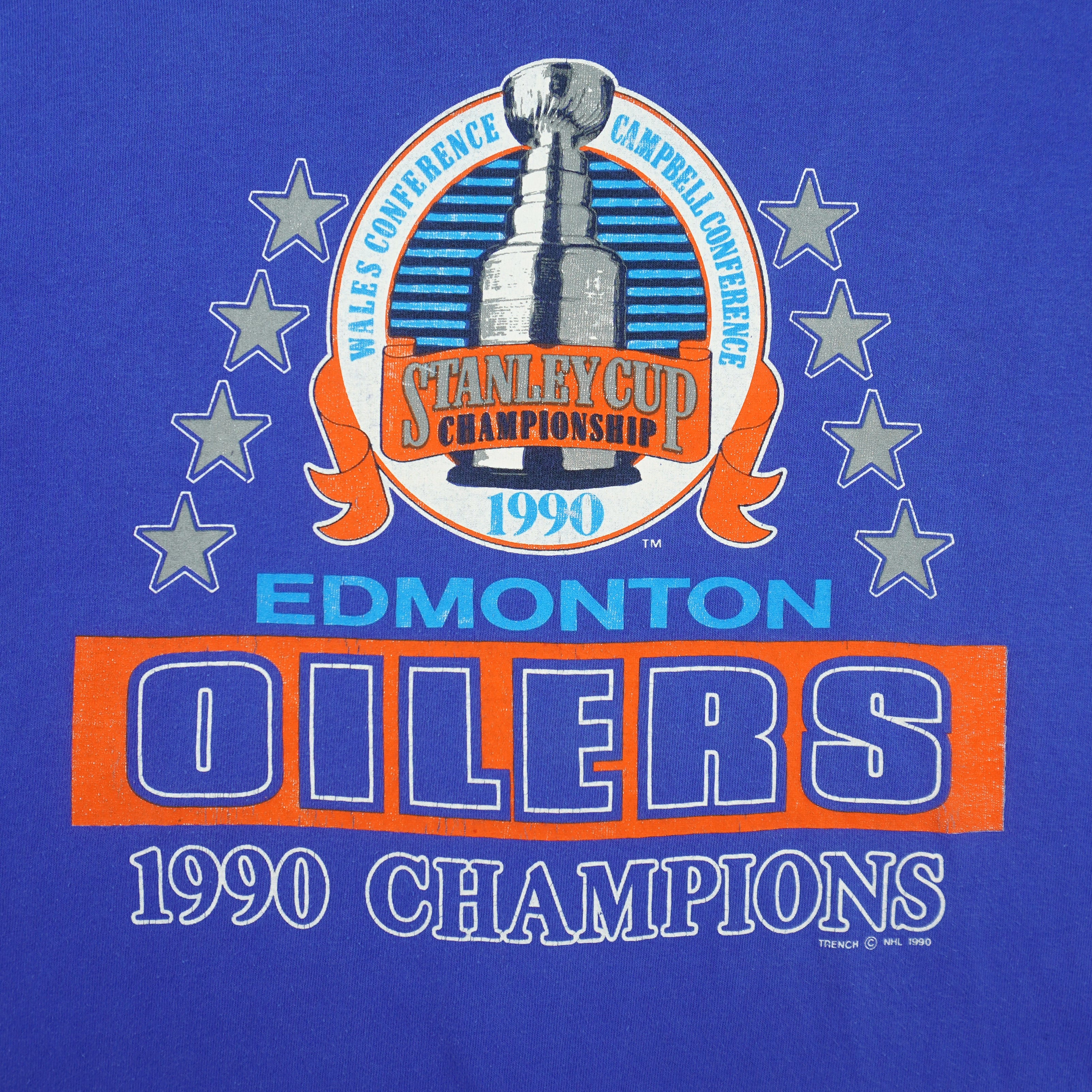 NHL - Edmonton Oilers Stanley Cup Champions single Stitch T-Shirt 1990 X-Large Vintage Retro Hockey 