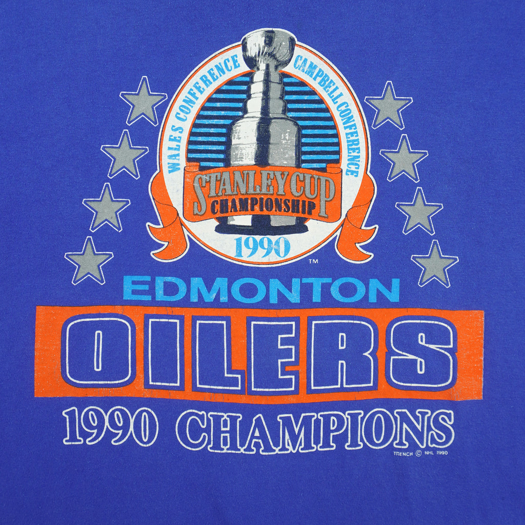 NHL - Edmonton Oilers Stanley Cup Champions single Stitch T-Shirt 1990 X-Large Vintage Retro Hockey 