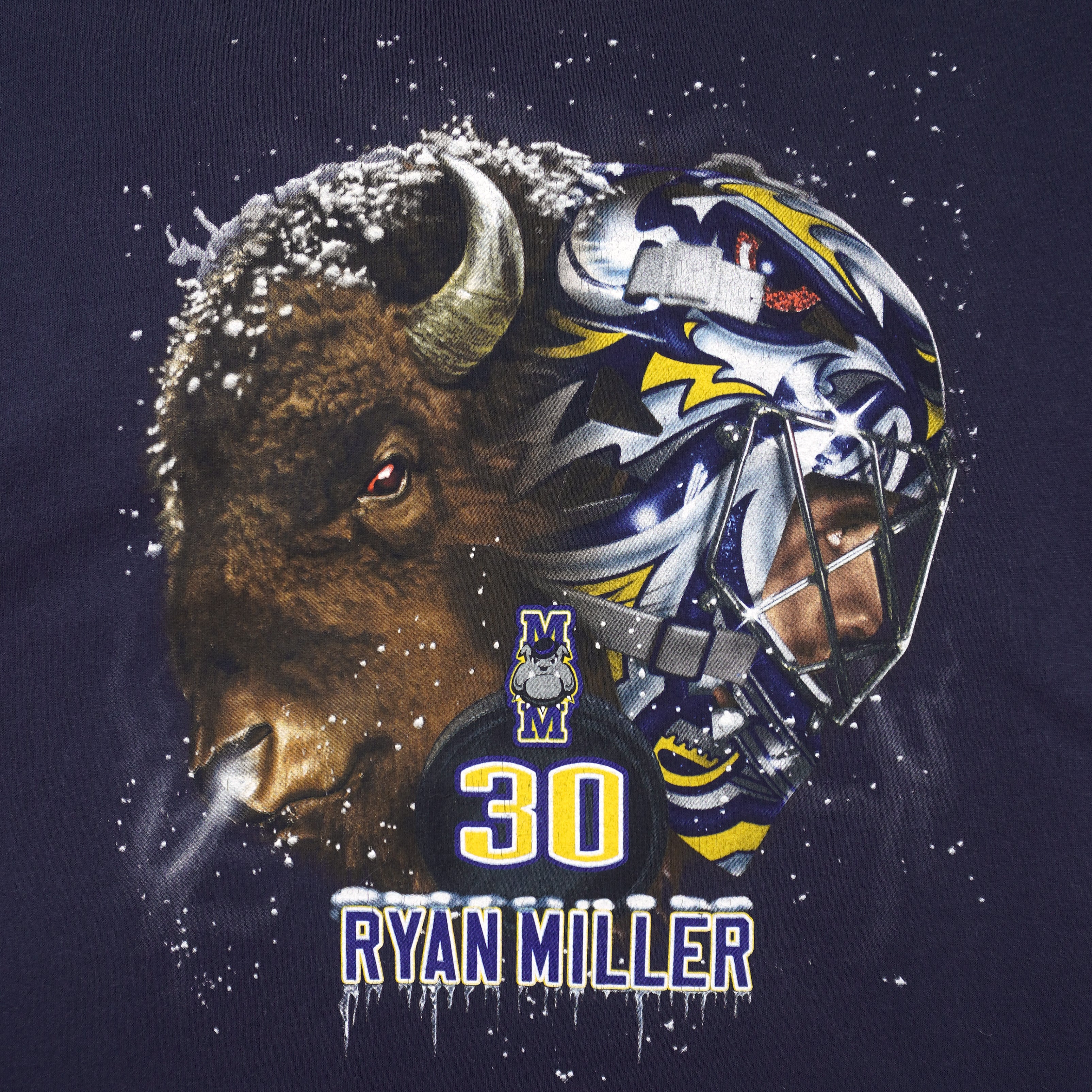 NHL - Buffalo Sabres Ryan Miller #30 Spell-Out T-Shirt 1990s Large Vintage Retro Hockey