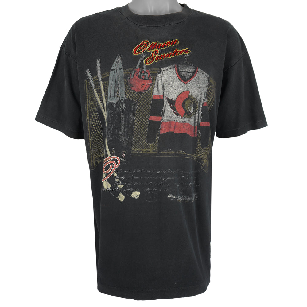 NHL (Nutmeg) - Ottawa Senators Single Stitch Locker Room T-Shirt 1990s X-Large Vintage Retro Hockey