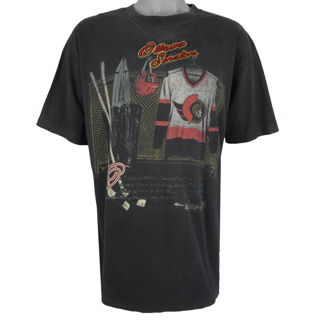 NHL (Nutmeg) - Ottawa Senators Single Stitch Locker Room T-Shirt 1990s X-Large Vintage Retro Hockey