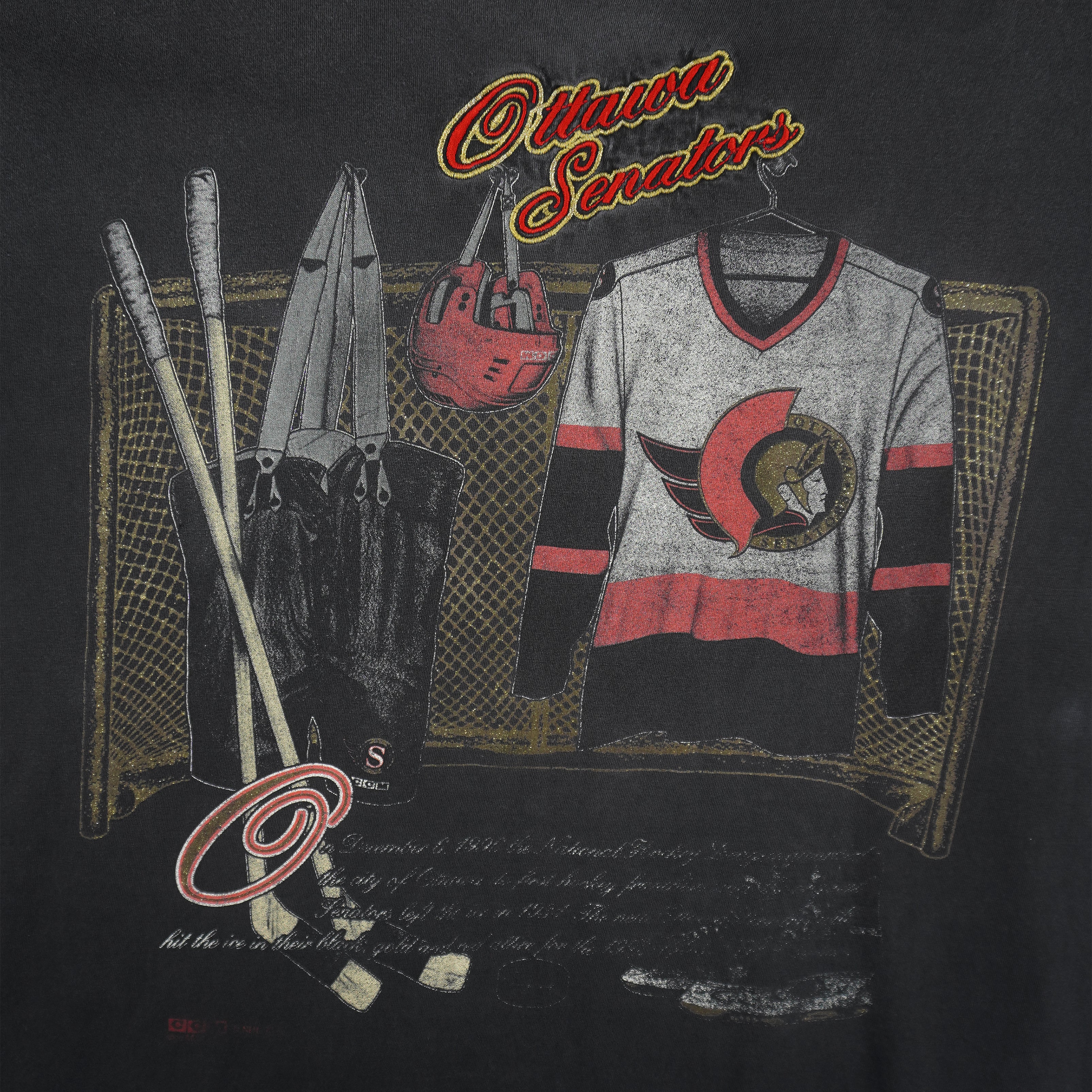NHL (Nutmeg) - Ottawa Senators Single Stitch Locker Room T-Shirt 1990s X-Large Vintage Retro Hockey