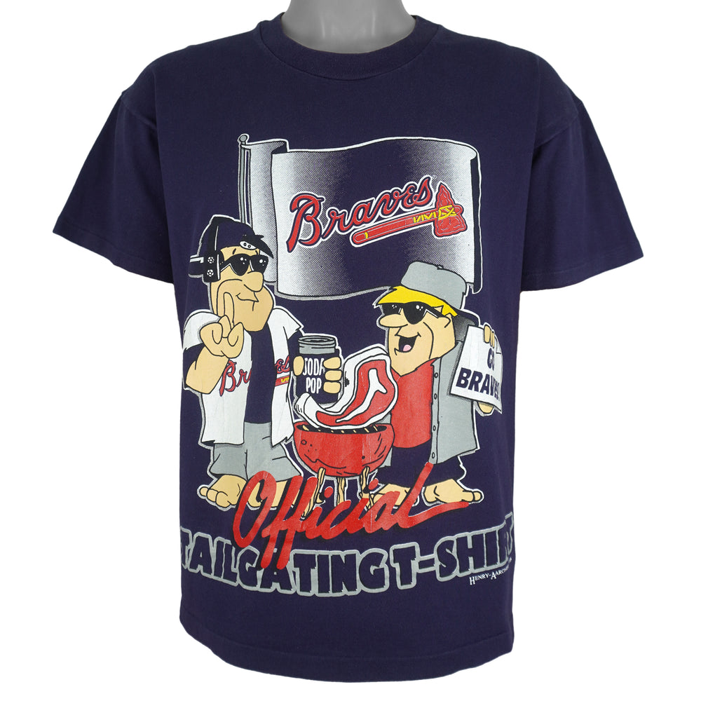 MLB (Mendez) - Atlanta Braves x Flinstone Single Stitch T-Shirt 1994 Large Vintage Retro Baseball