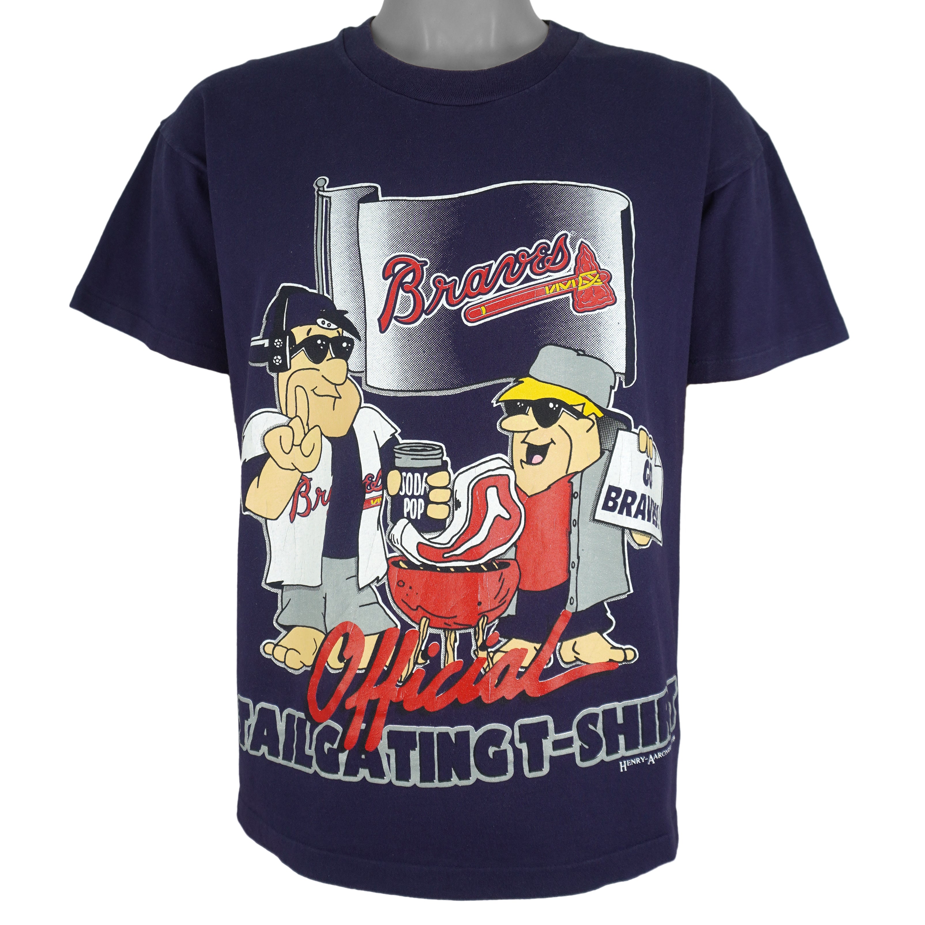 MLB (Mendez) - Atlanta Braves x Flinstone Single Stitch T-Shirt 1994 Large Vintage Retro Baseball