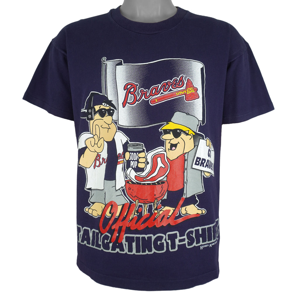 MLB (Mendez) - Atlanta Braves x Flinstone Single Stitch T-Shirt 1994 Large Vintage Retro Baseball