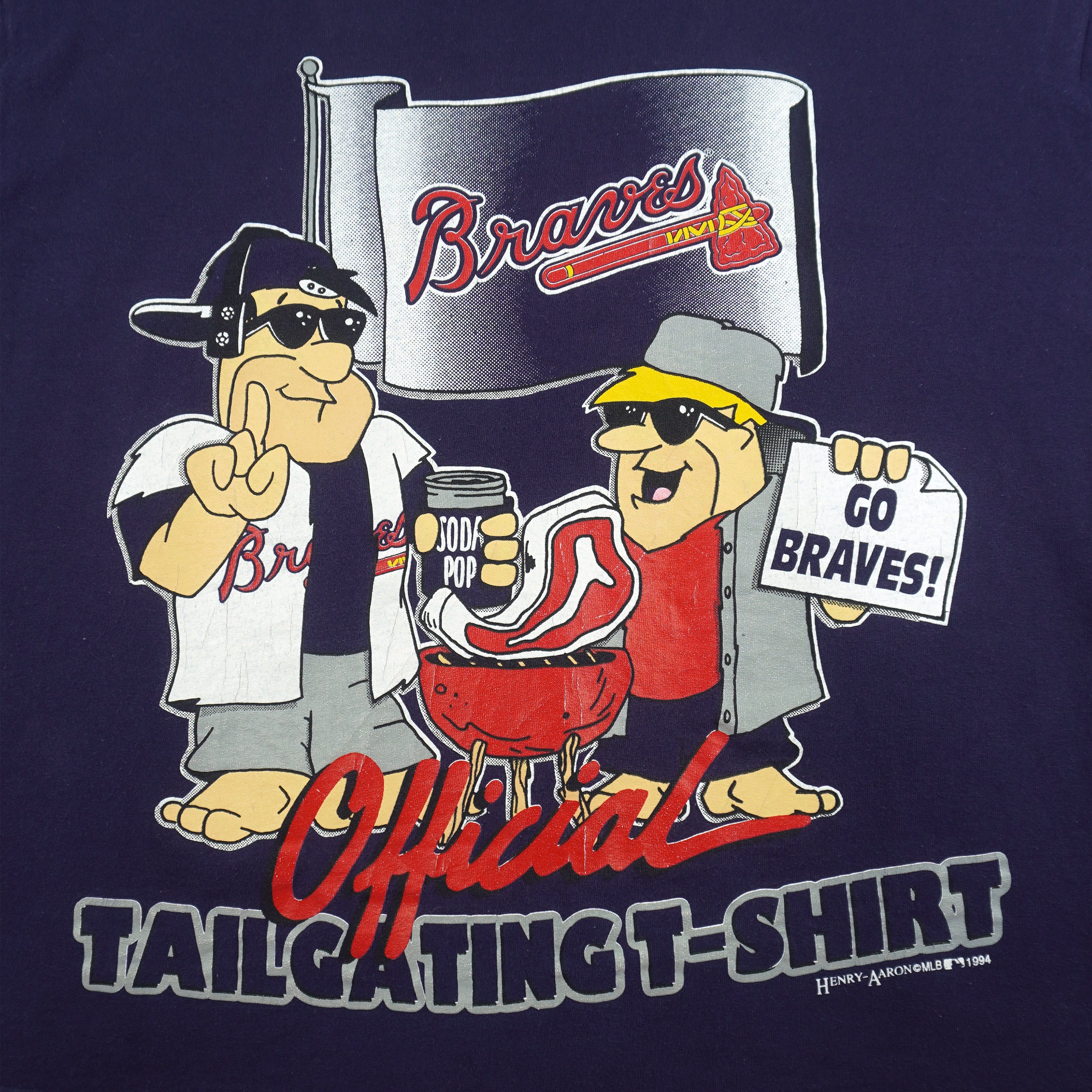 MLB (Mendez) - Atlanta Braves x Flinstone Single Stitch T-Shirt 1994 Large Vintage Retro Baseball