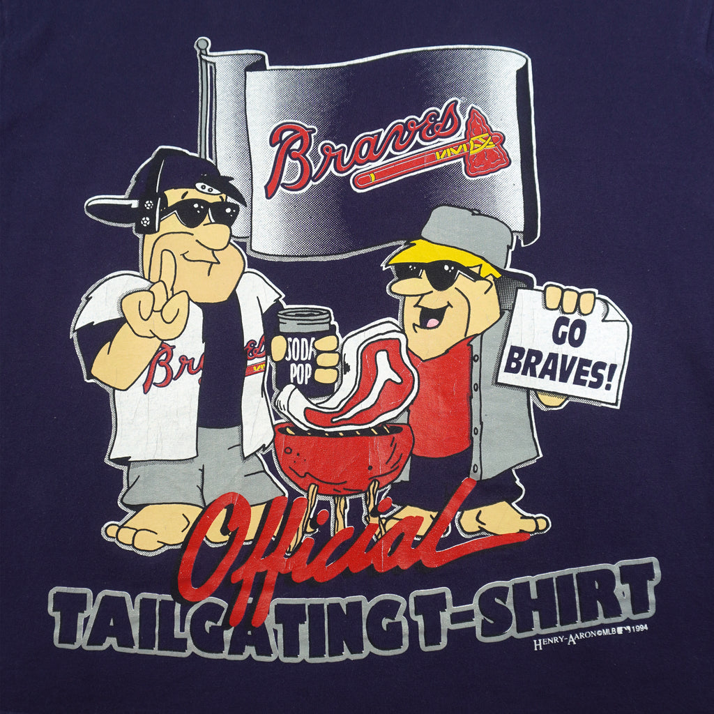 MLB (Mendez) - Atlanta Braves x Flinstone Single Stitch T-Shirt 1994 Large Vintage Retro Baseball