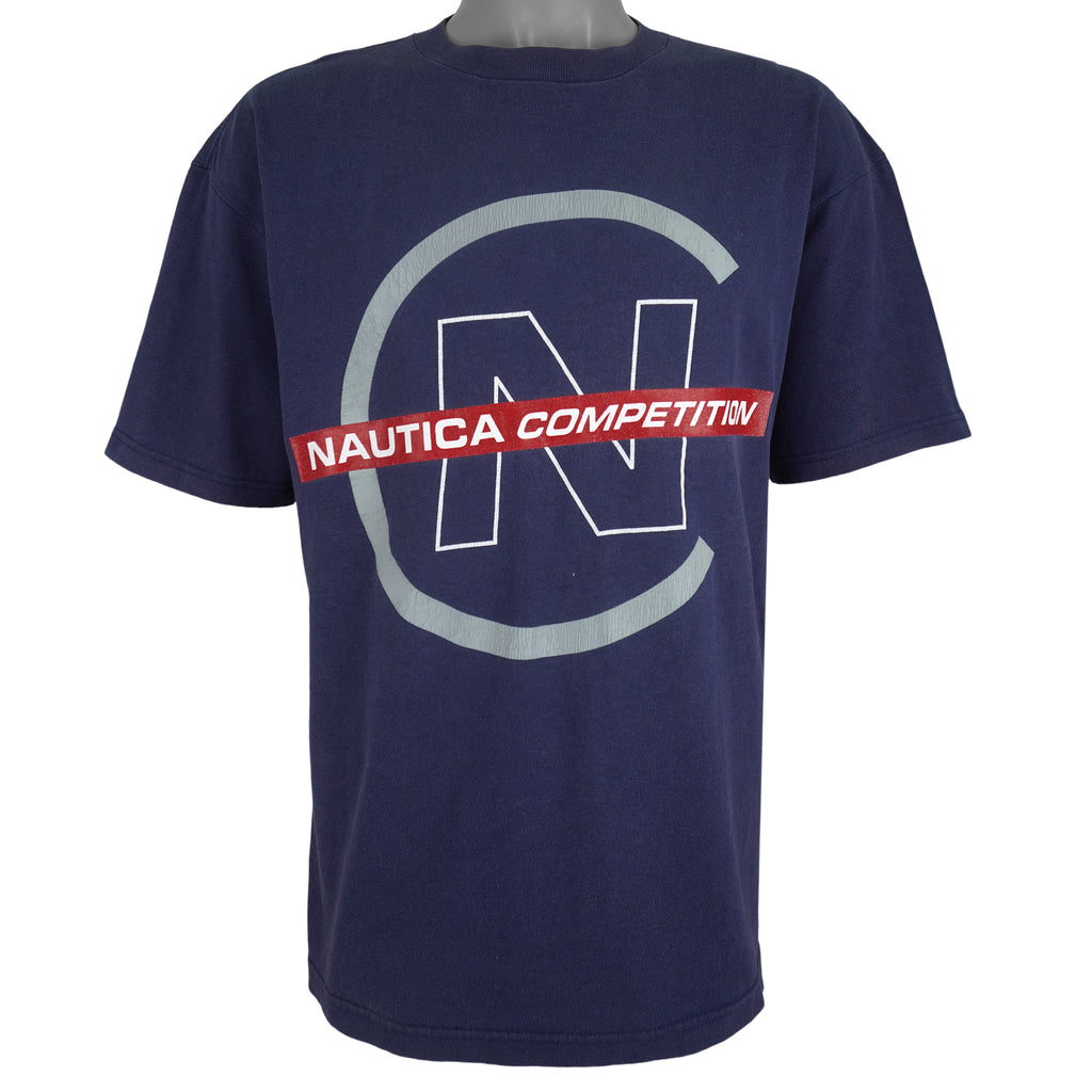 Nautica - Blue Nautica Competition Spell-Out T-Shirt 1990s X-Large Vintage Retro