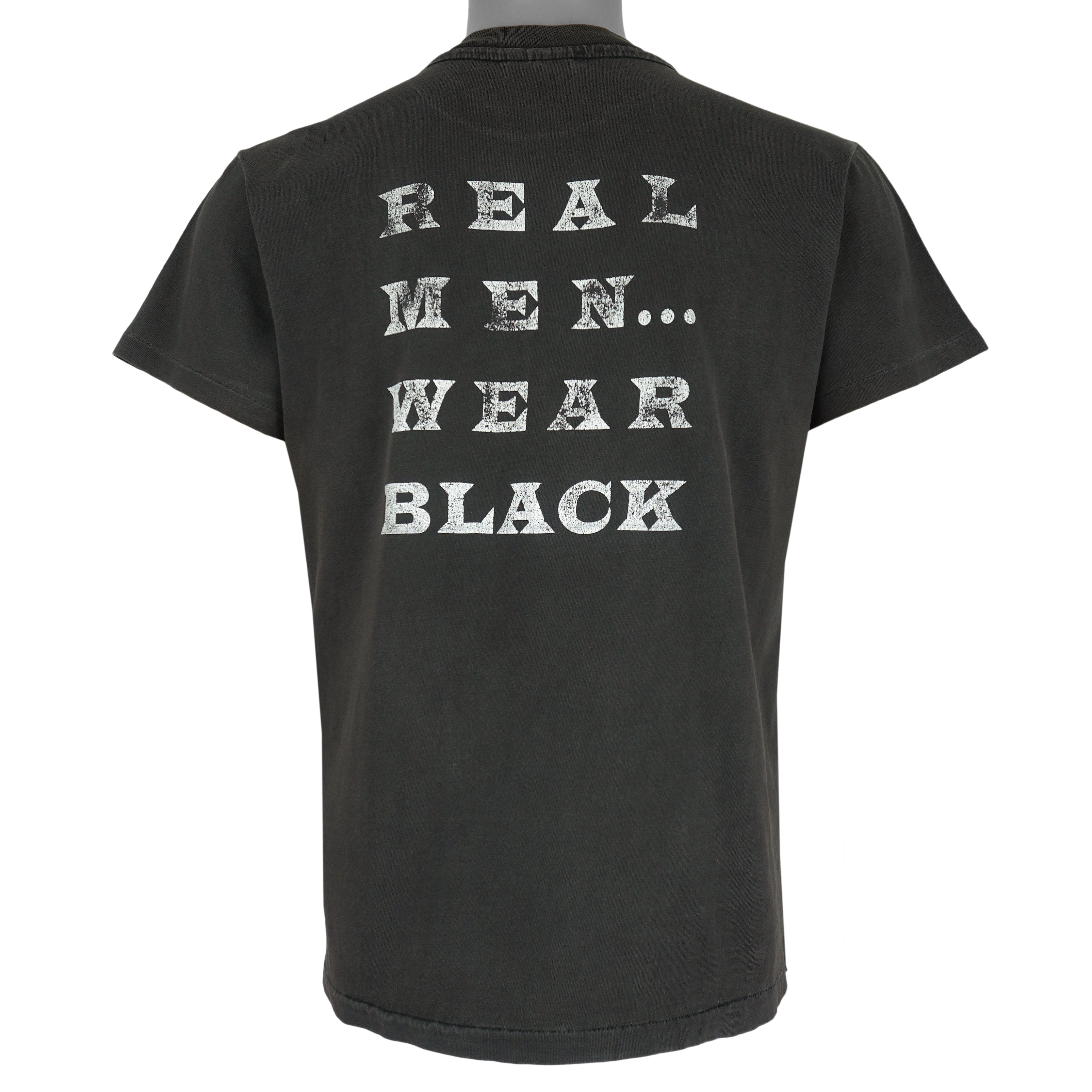 Vintage (Hanes) - Cameo Real Men Wear Black Single Stitch T-Shirt 1990 Medium Vintage Retro