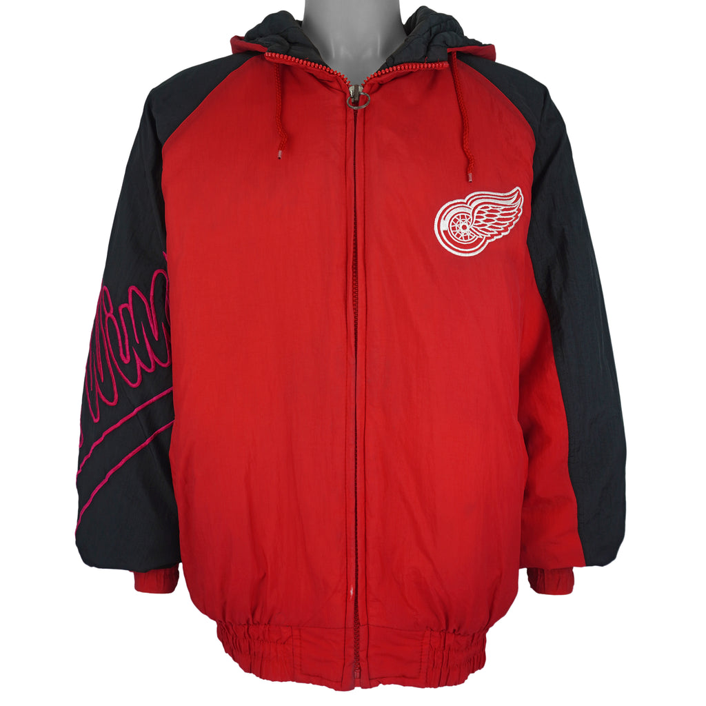 NHL (Logo Athletic) - Detroit Red Wings Hooded Puffer Jacket 2000s X-Large Vintage Retro Hockey