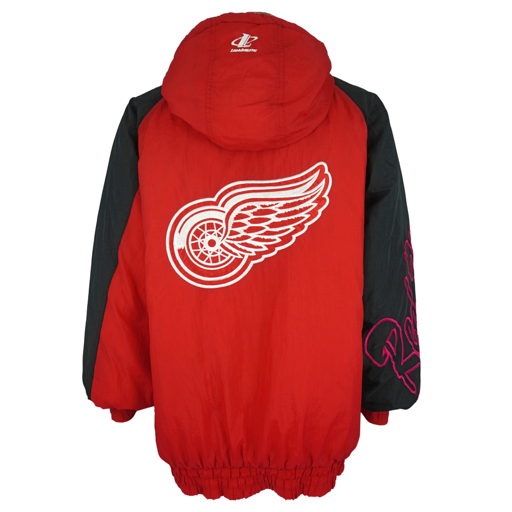 NHL (Logo Athletic) - Detroit Red Wings Hooded Puffer Jacket 1990s X-Large Vintage Retro Hockey