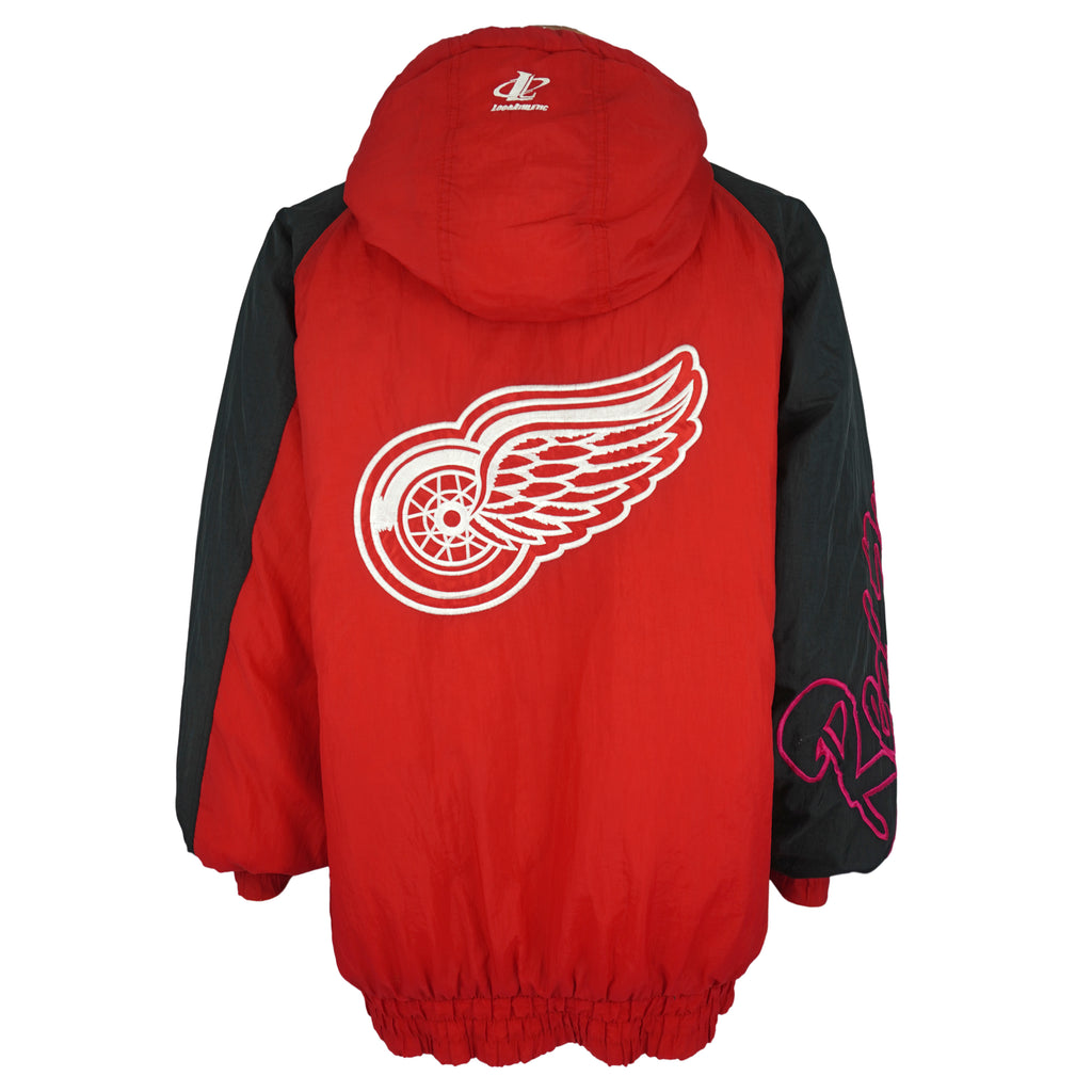 NHL (Logo Athletic) - Detroit Red Wings Hooded Puffer Jacket 1990s X-Large Vintage Retro Hockey