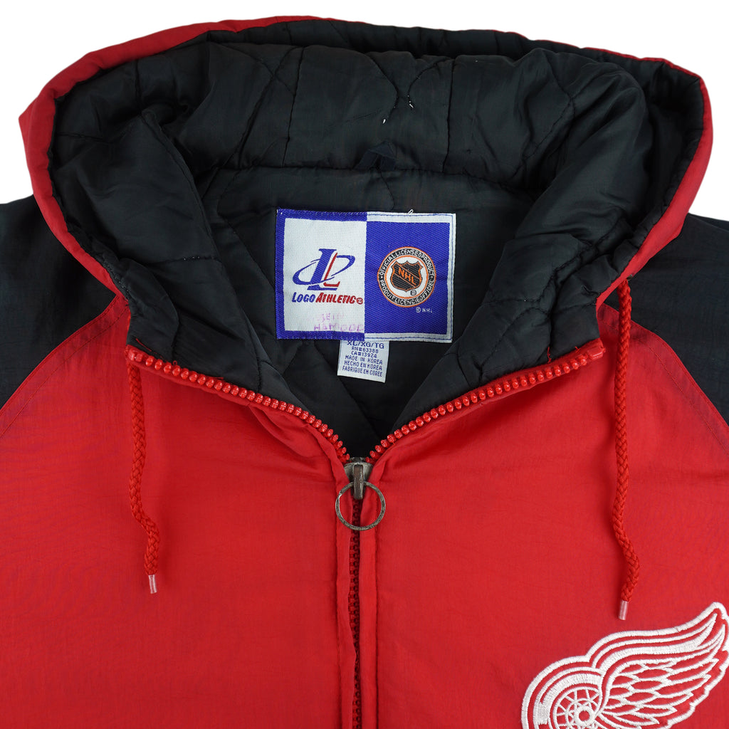 NHL (Logo Athletic) - Detroit Red Wings Hooded Puffer Jacket 2000s X-Large Vintage Retro Hockey