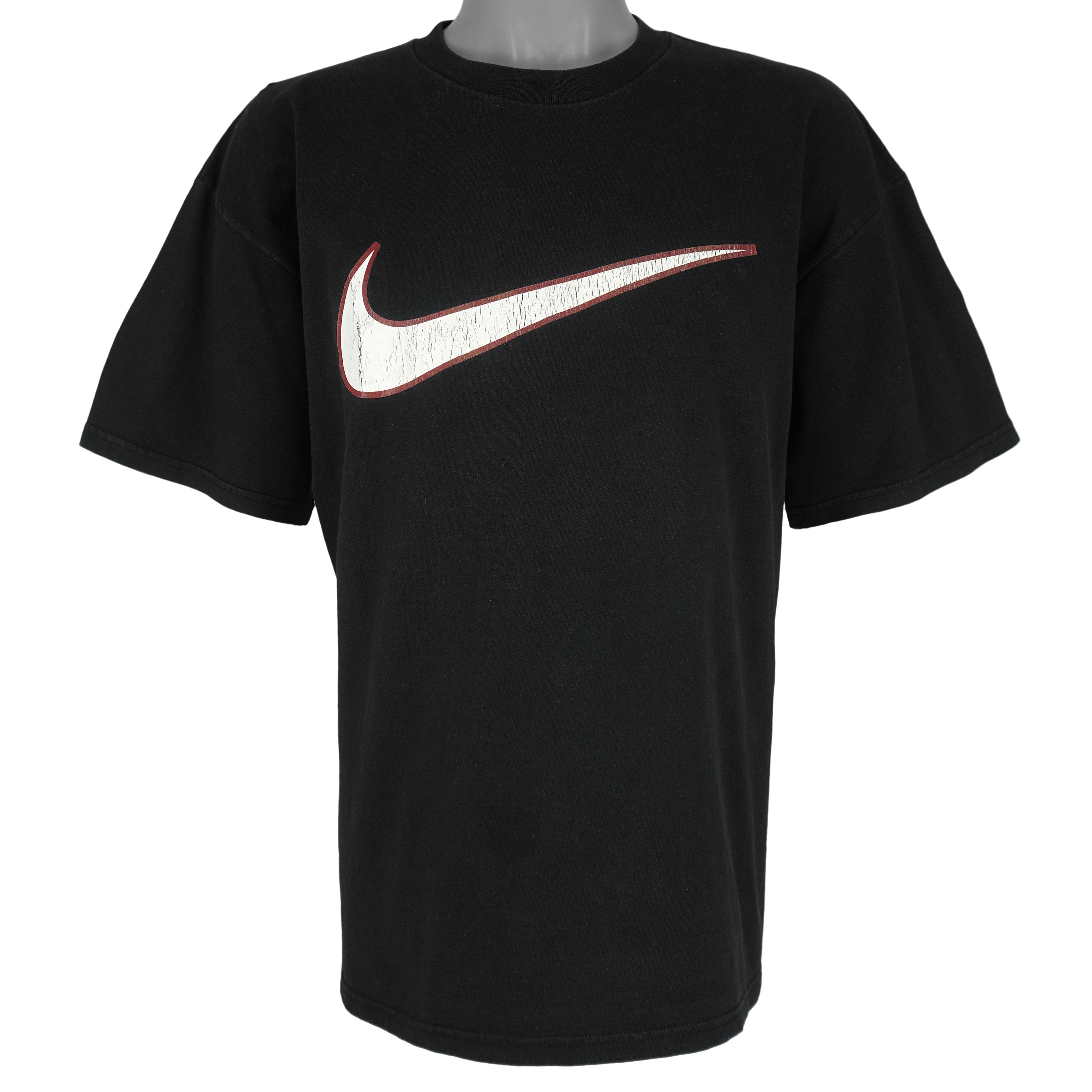 Nike - Black Big Logo T-Shirt 1990s Large Vintage Retro