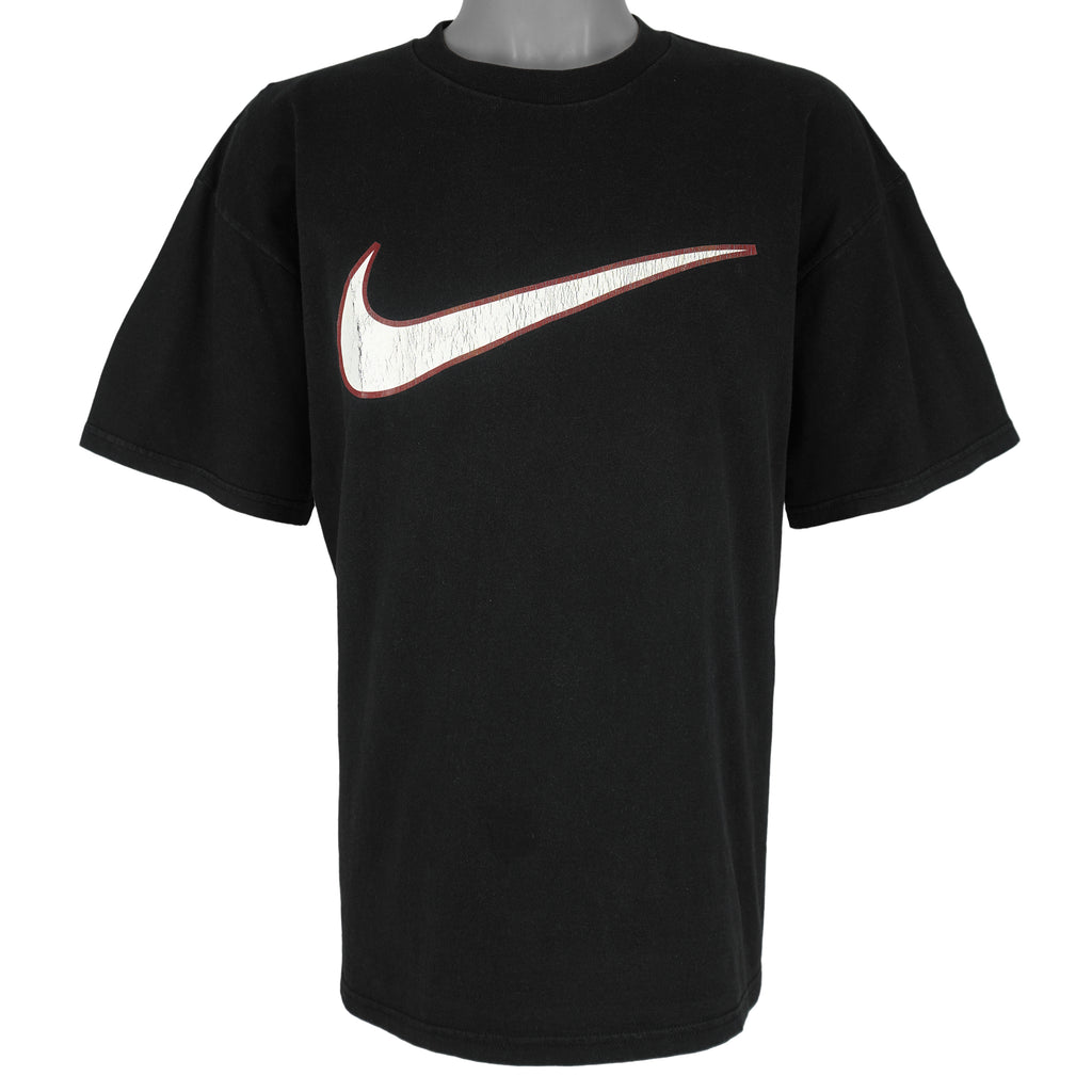 Nike - Black Big Logo T-Shirt 1990s Large Vintage Retro
