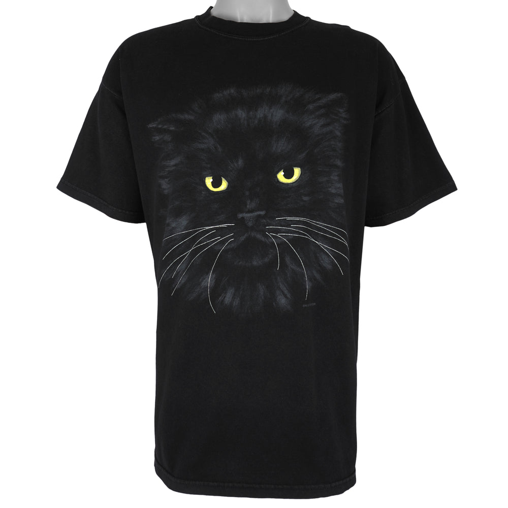 Vintage (Gildan) - Black Cat Animal Printed T-Shirt 1990s X-Large Vintage Retro