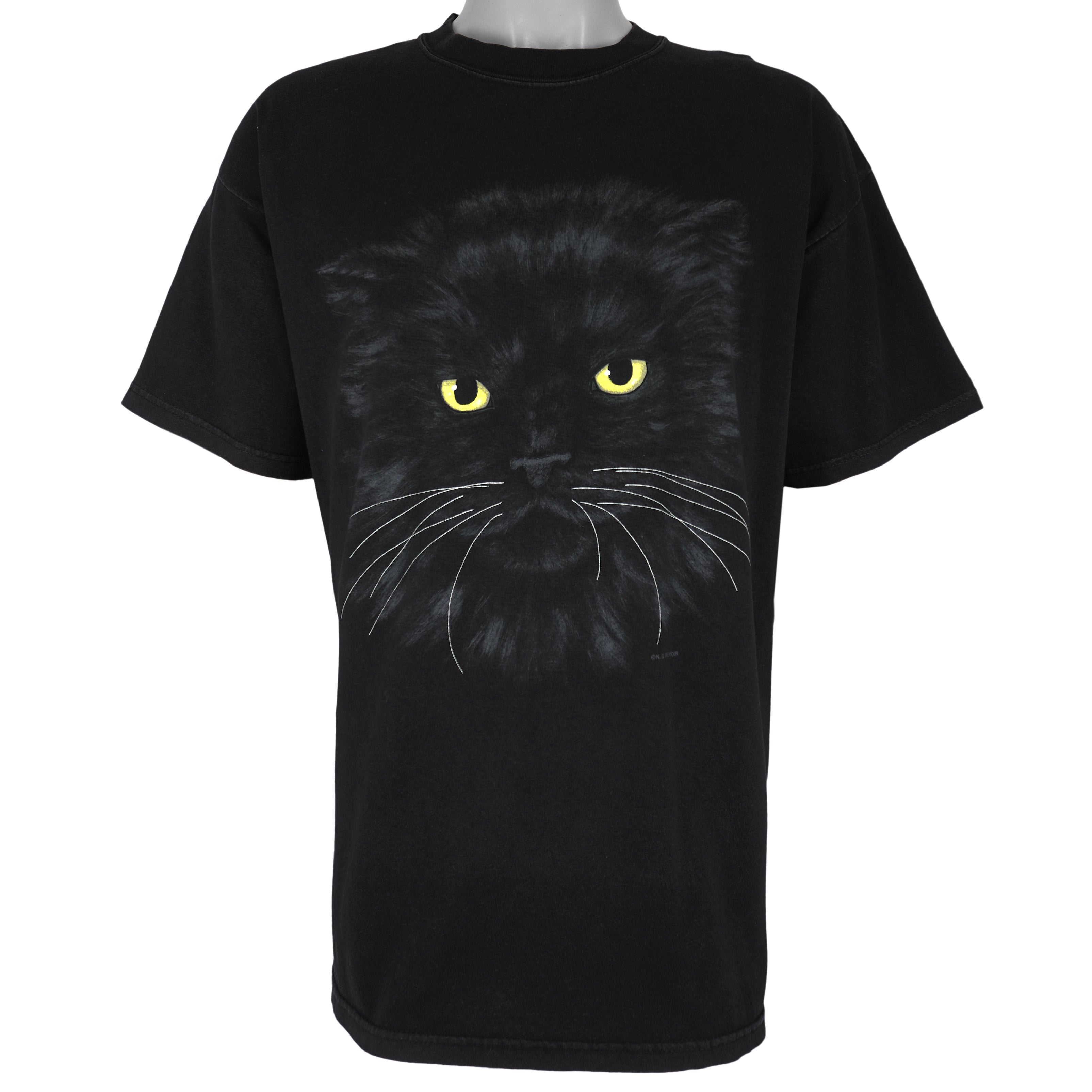 Vintage (Gildan) - Black Cat Animal Printed T-Shirt 1990s X-Large Vintage Retro