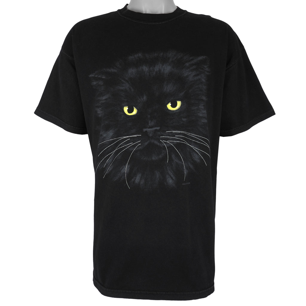 Vintage (Gildan) - Black Cat Animal Printed T-Shirt 1990s X-Large Vintage Retro