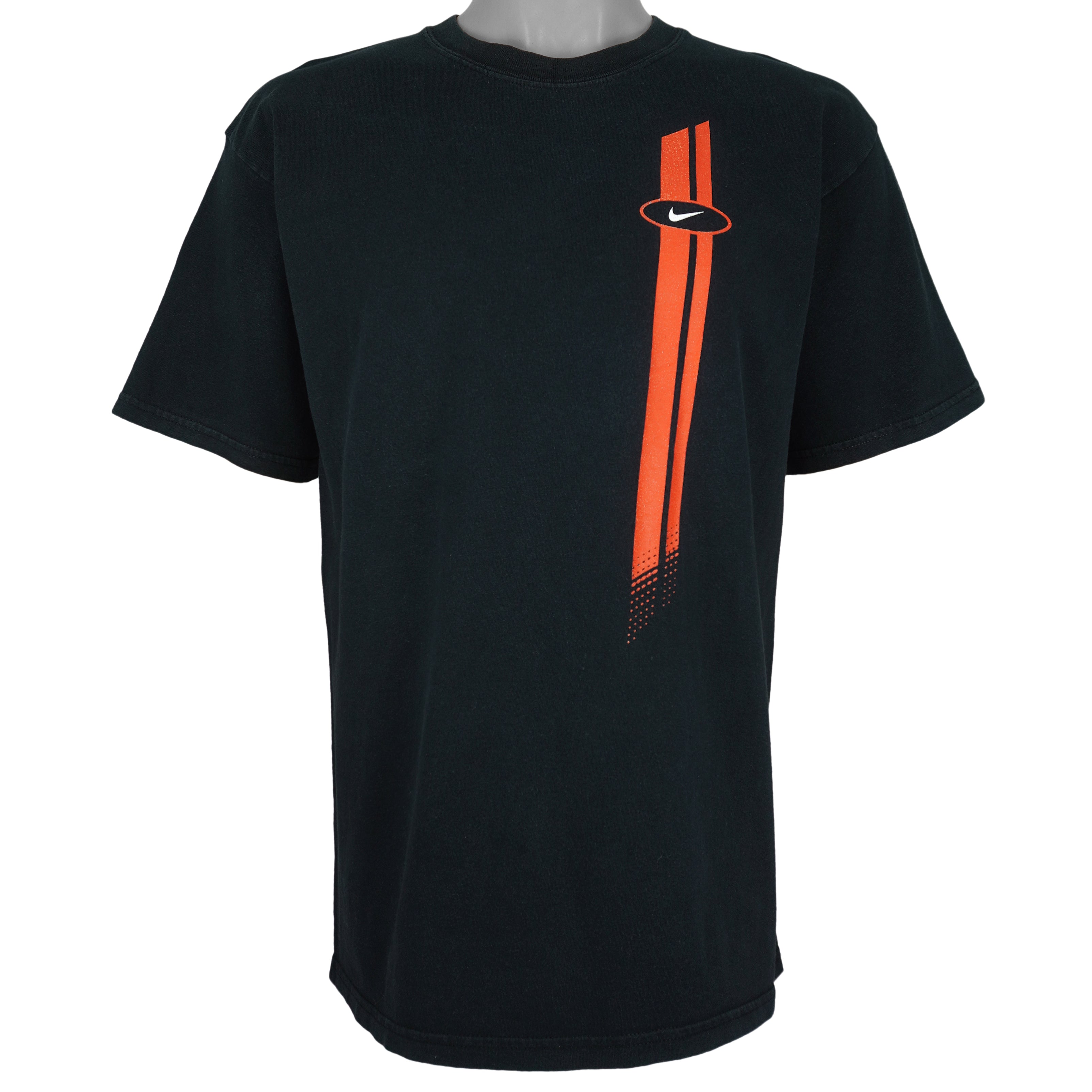 Nike - Black Vertical Logo T-Shirt 1990s Large