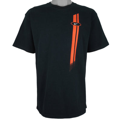 Nike - Black Vertical Logo T-Shirt 1990s Large