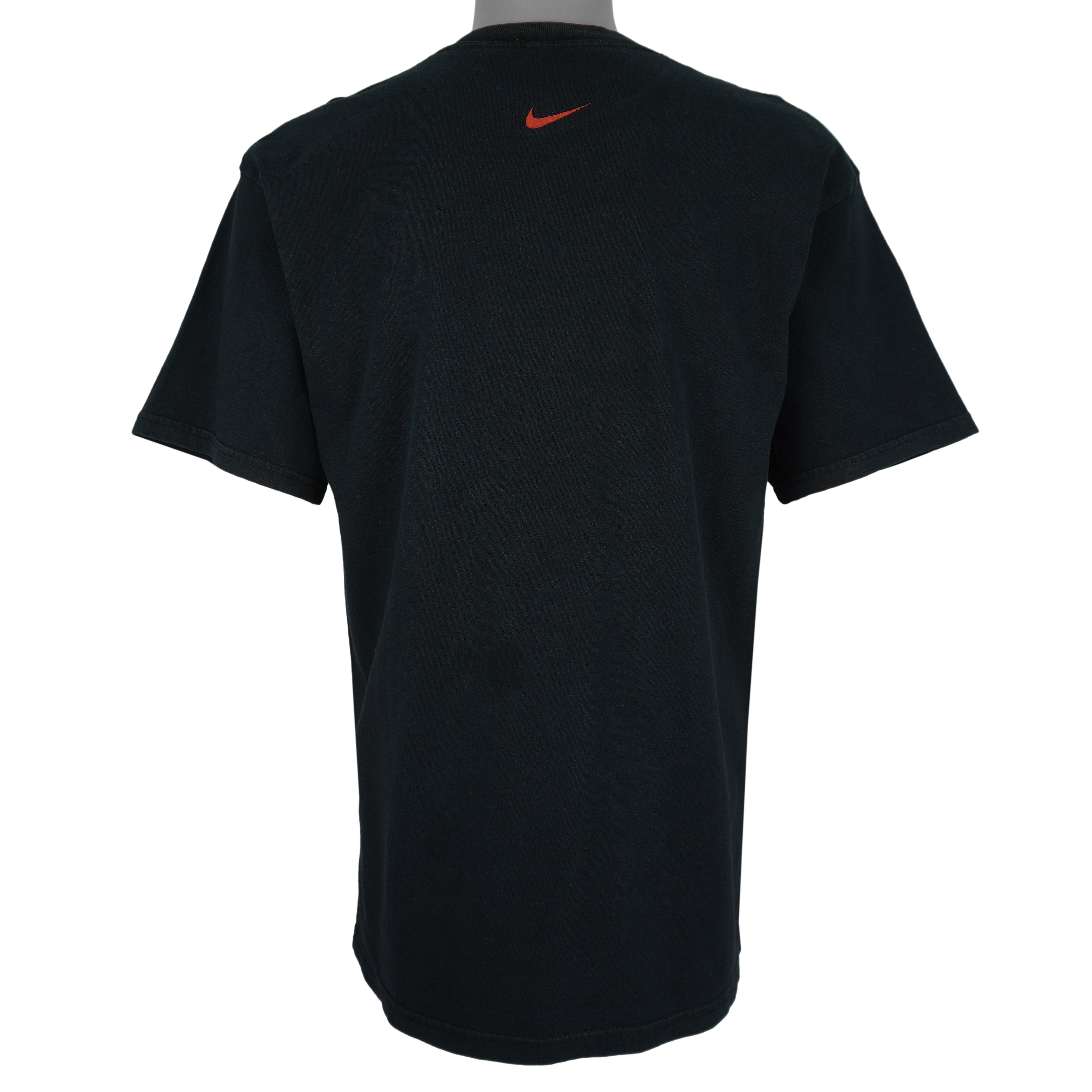 Nike - Black Vertical Logo T-Shirt 1990s Large