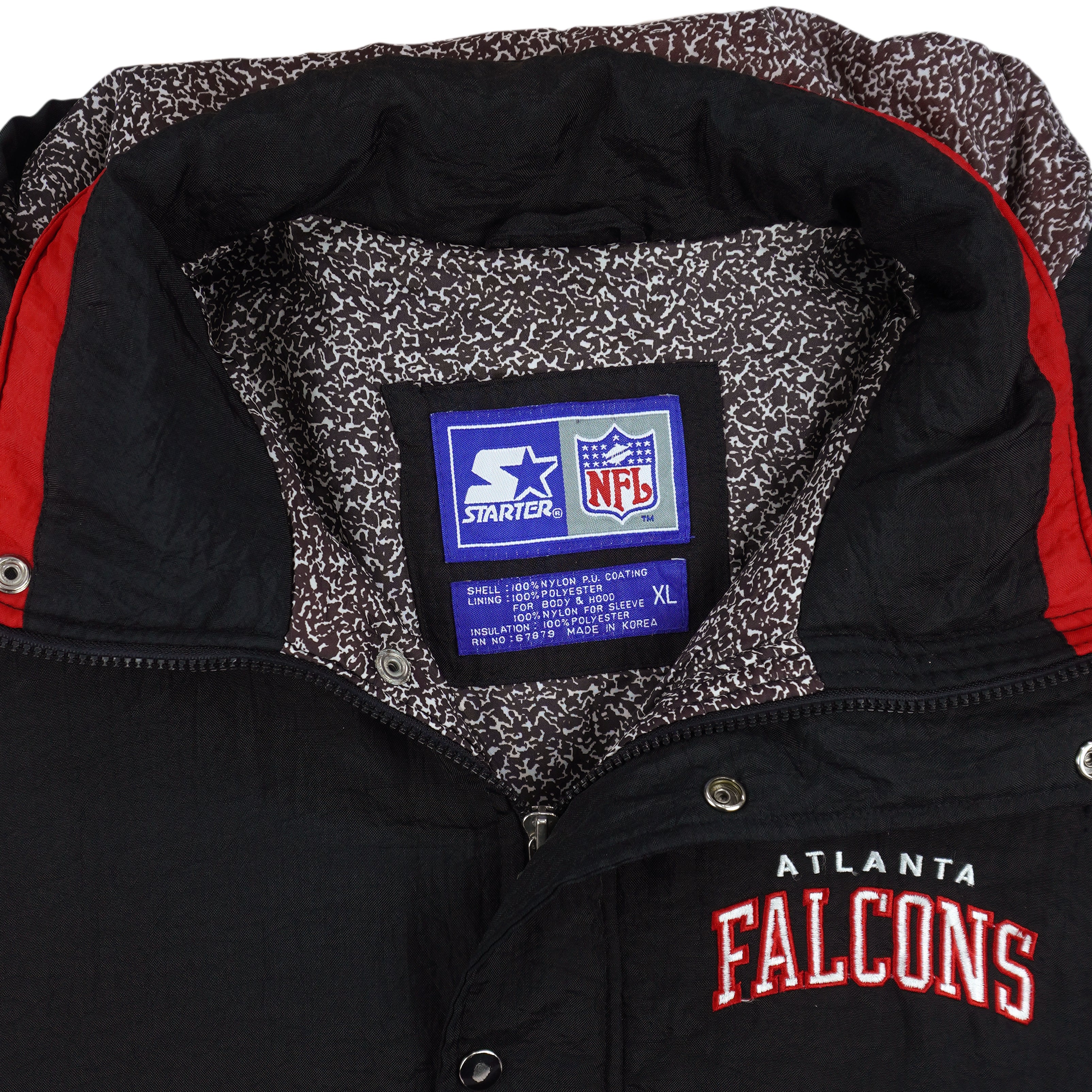Starter - Atlanta Falcons Hooded Puffer Jacket 1990s X-Large Vintage Retro Football