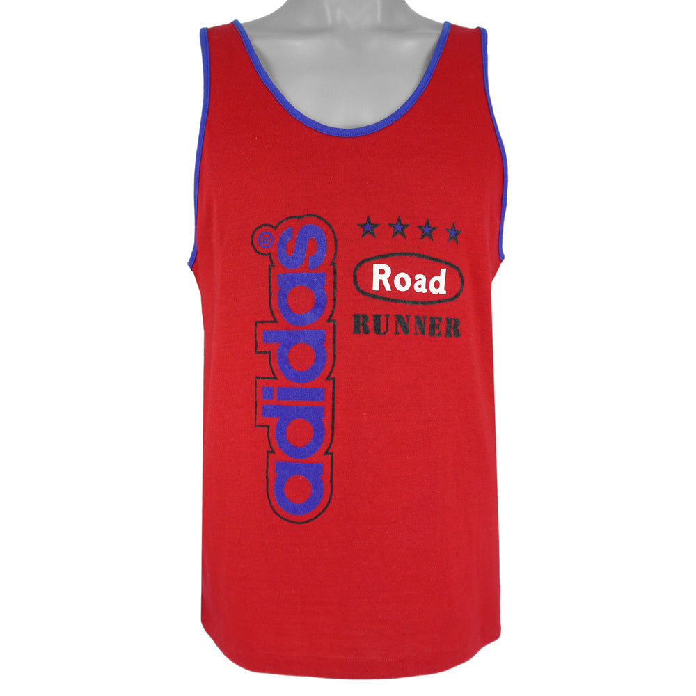 Adidas - Road Runner Spell-Out Sleeveless Shirt 1990s Large Vintage Retro