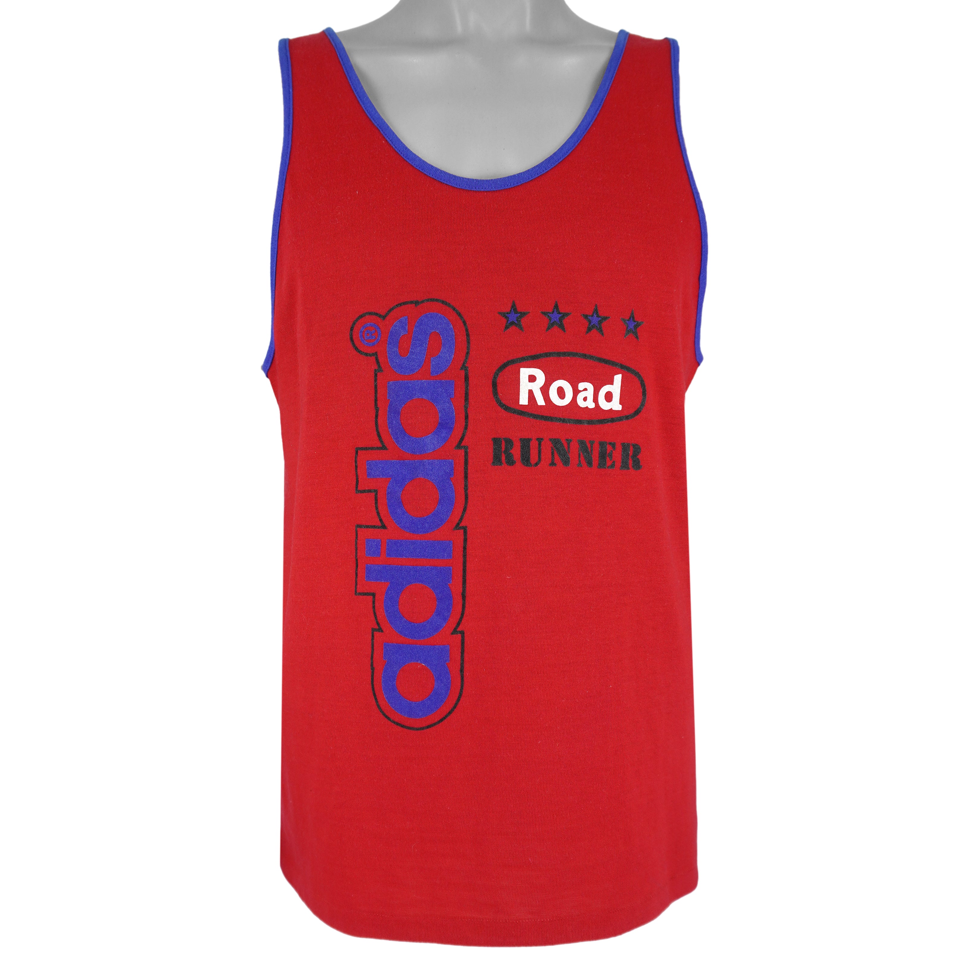 Adidas - Road Runner Spell-Out Sleeveless Shirt 1990s Large Vintage Retro