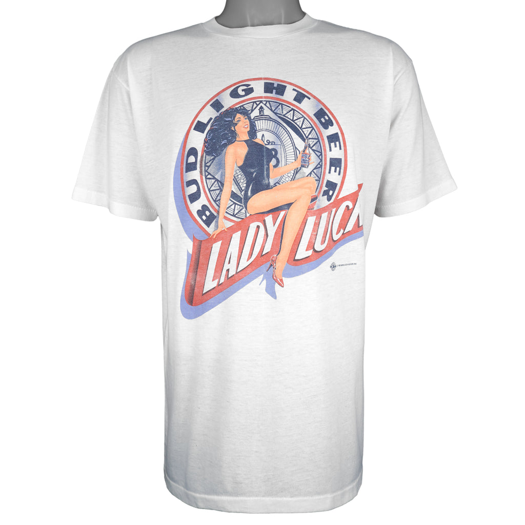 Budweiser - Bud Light Beer Lady Luck Single Stitch T-Shirt 1990 X-Large