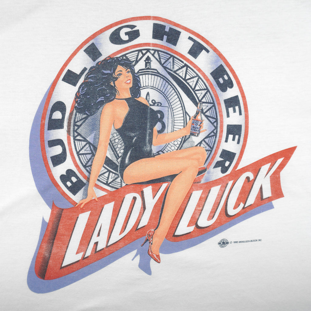 Budweiser - Bud Light Beer Lady Luck Single Stitch T-Shirt 1990 X-Large