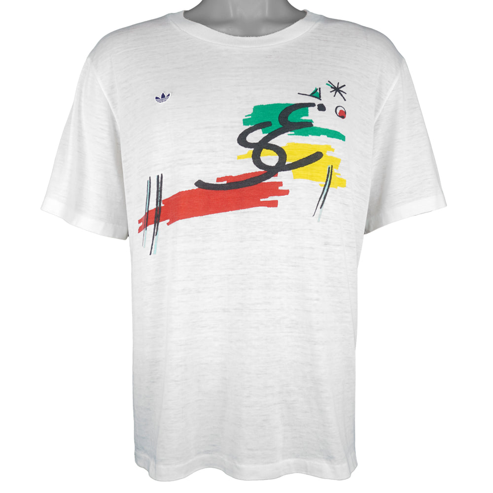 Adidas - Abstract Big Spell-Out T-Shirt 1990s Large Vintage Retro
