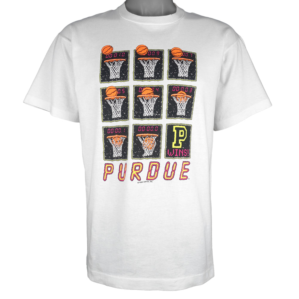 NCAA (Fruit Of The Loom) - Purdue Boilermakers Basketball Win! T-Shirt 1990 Large Vintage Retro Basketball