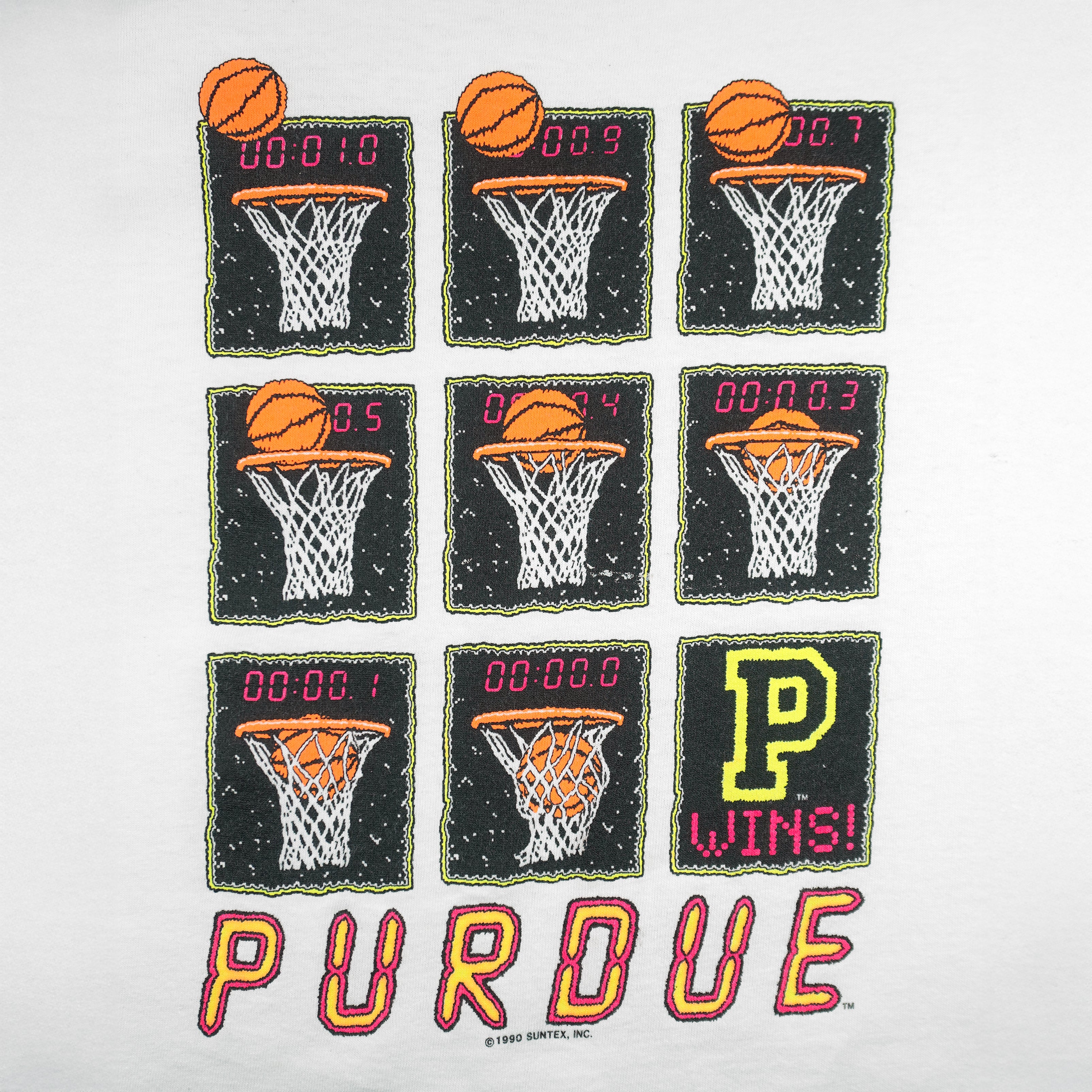 NCAA (Fruit Of The Loom) - Purdue Boilermakers Basketball Win! T-Shirt 1990 Large Vintage Retro Basketball