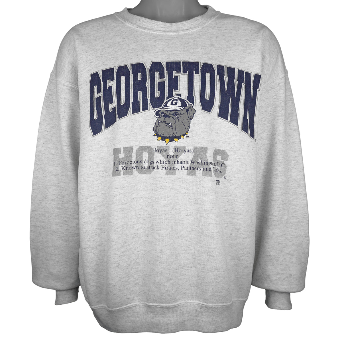 Vintage NCAA - Georgetown Hoyas "Ho-Yas" Spell-Out Crew Neck Sweatshirt 1990s Large in gray