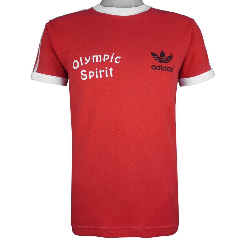 Adidas - Olympic Spirit Spell-Out T-Shirt 1980s Medium Vintage Retro