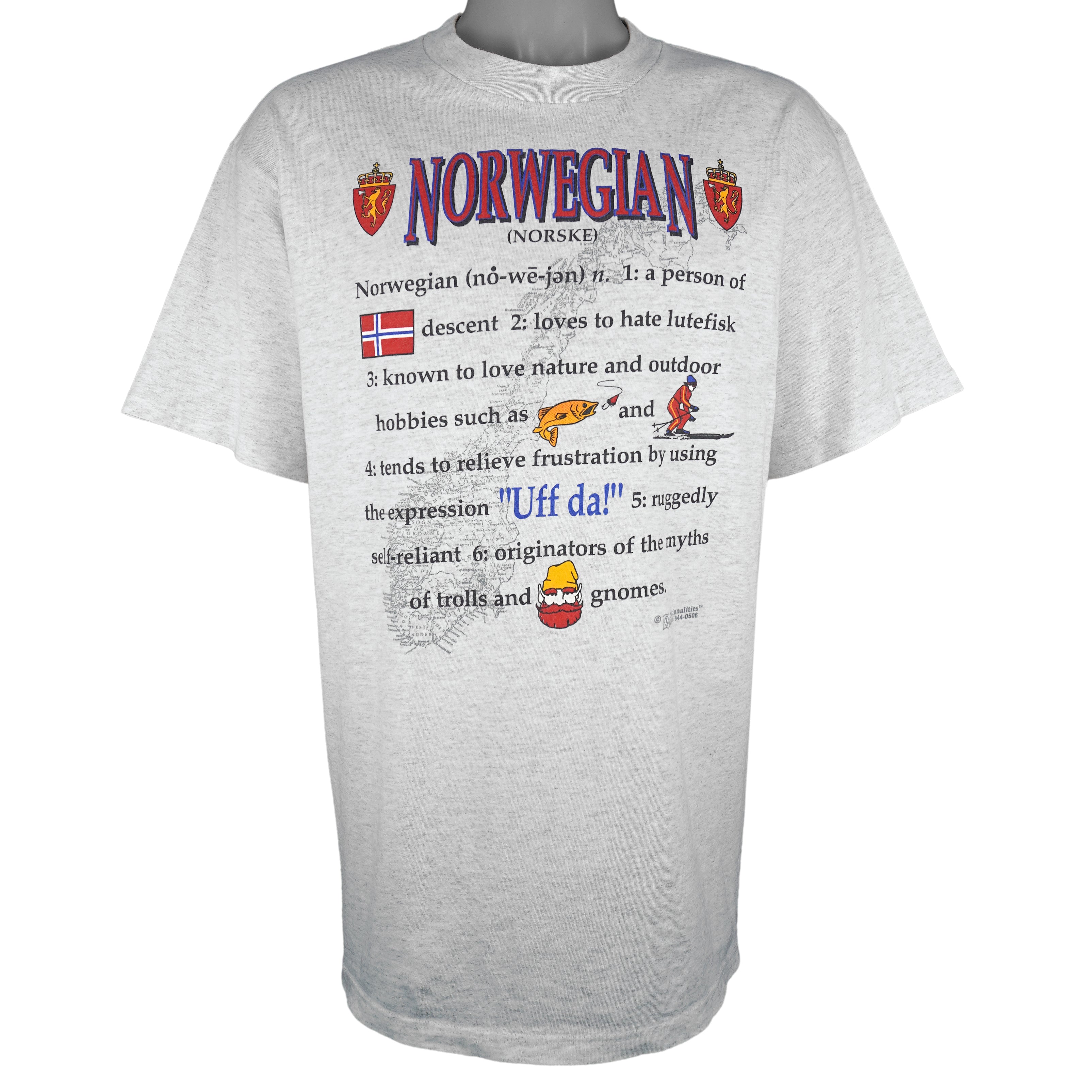Vintage (Soffe's) - Six Facts Of Norwegian Nationality T-Shirt 1990s Large Vintage Retro