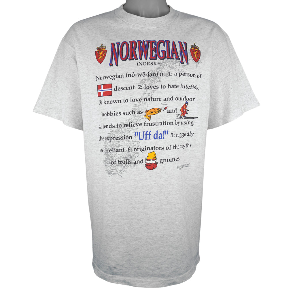 Vintage (Soffe's) - Six Facts Of Norwegian Nationality T-Shirt 1990s Large Vintage Retro