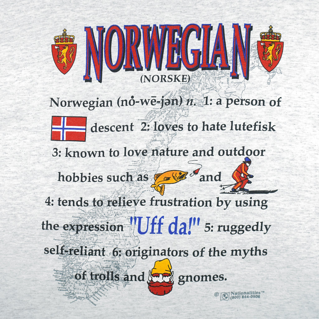 Vintage (Soffe's) - Six Facts Of Norwegian Nationality T-Shirt 1990s Large Vintage Retro