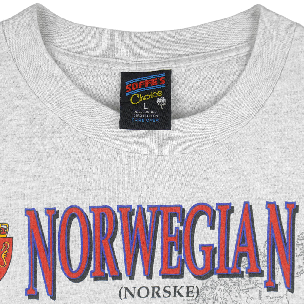 Vintage (Soffe's) - Six Facts Of Norwegian Nationality T-Shirt 1990s Large Vintage Retro