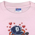 MLB (Hanes) - Pink Detroit Tigers Lover T-Shirt 1985 Large Vintage Retro Baseball