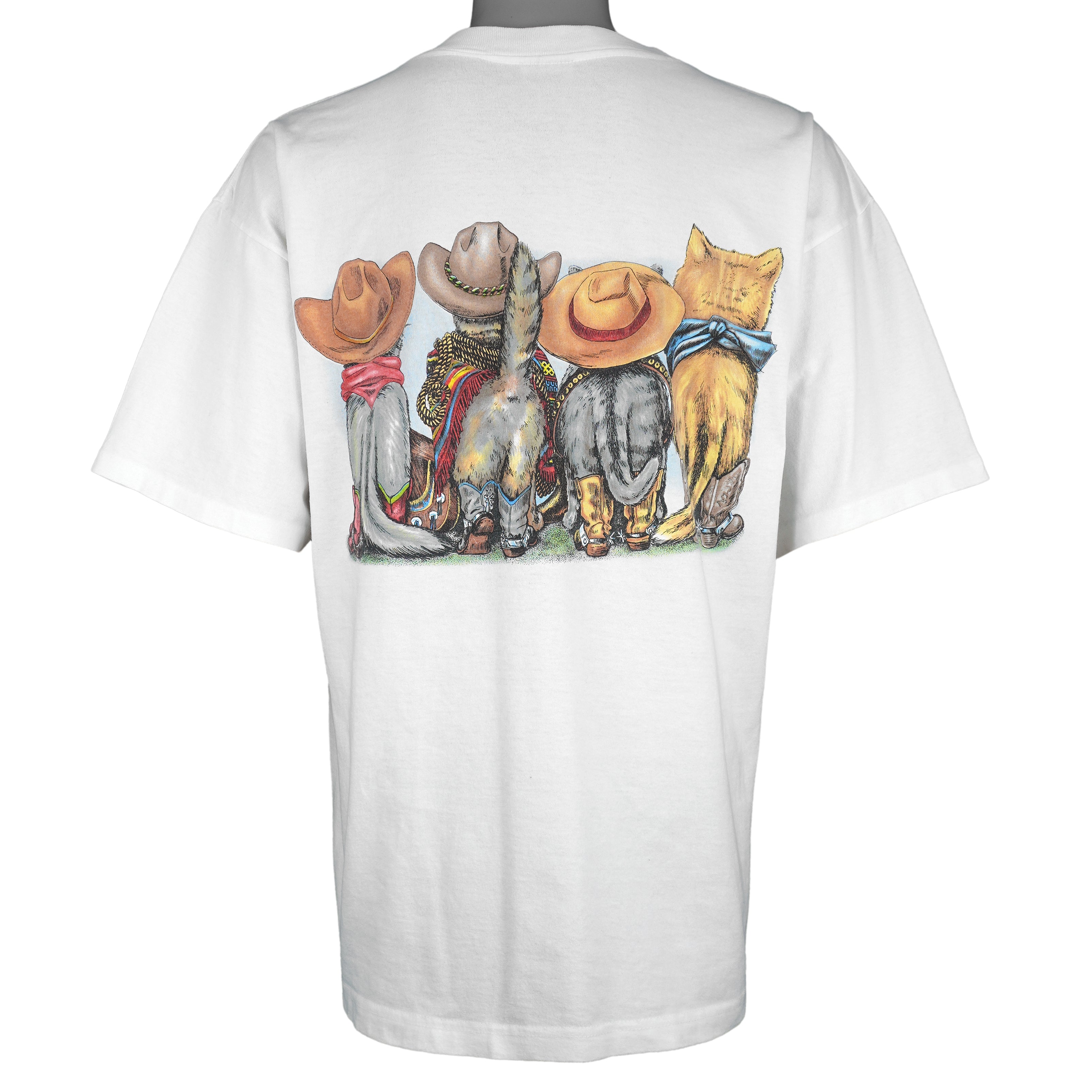 Vintage (Prints Of Tails) - Cowboy Cats Animal Print T-Shirt 1990s X-Large Vintage Retro